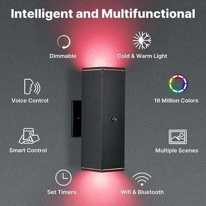 Outdoor Wall Lights 2 Pack, RGBCW Exterior Lighting Sconce,2700K-6500K Dimmable Smart Porch Lights Outdoor for House Patio Garage, Compatible with Alexa/Google Assistant, Bulb Included
