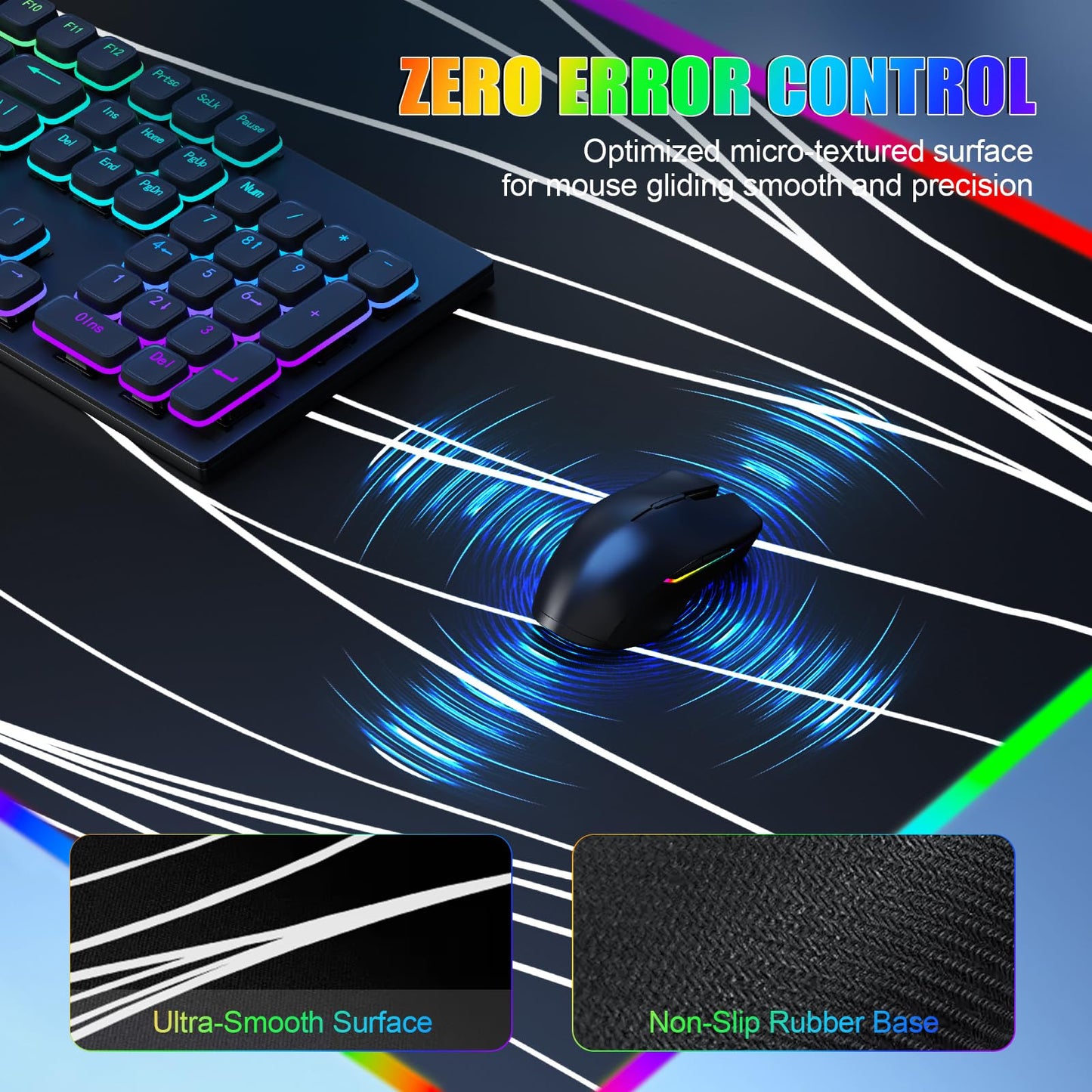 Mouse Pad with Wireless Charging, Large Desk Mat RGB Gaming Mousepad, 10 Light Colors LED Gaming Pad Keyboard Pad with Ultra-Smooth Surface & Non-Slip Rubber Base, Waterproof Full Desk Mouse Pad