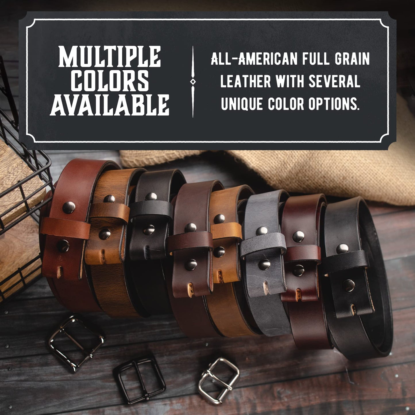 No Buckle Belt | Made in USA Mens Cowboy Belt | 1 1/2" Leather Belt Strap with Snaps | Classic Black 34