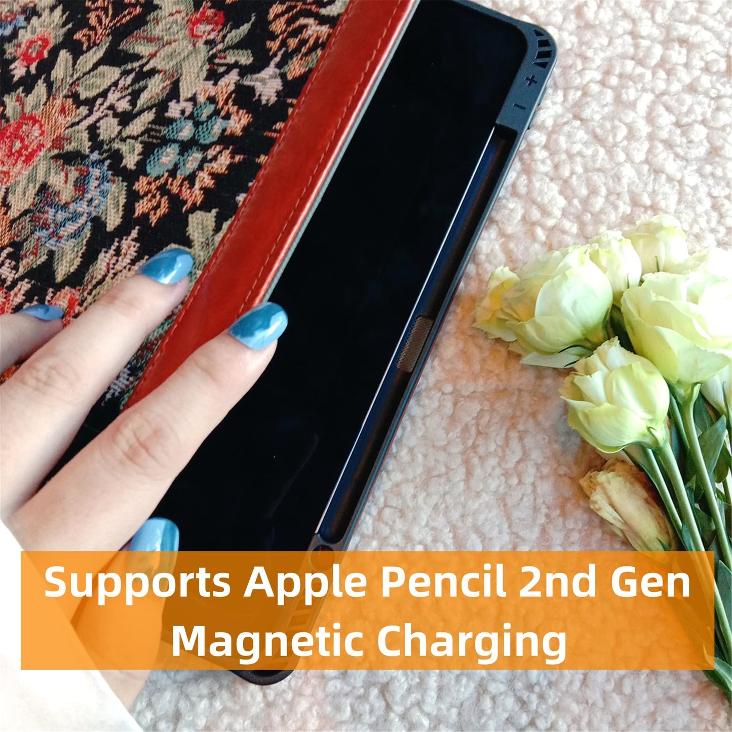 ManZePai Vintage Fabric Case with Pencil Holder for iPad Air 11 Inch 2025,iPad Air 5th/4th Gen 10.9 Inch Case,iPad Pro 11 Inch 4th/3rd/2nd/1st Gen,Magnetic Charging