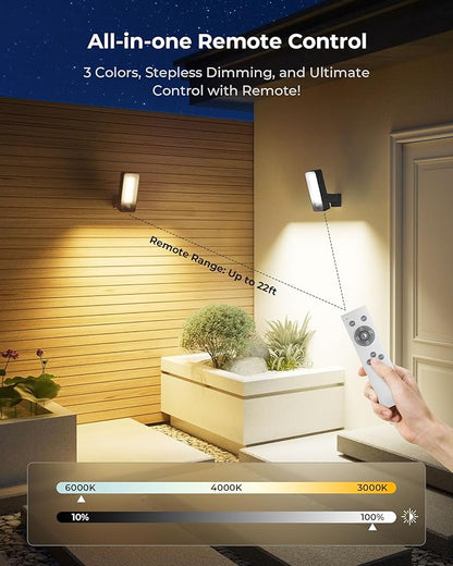 Motion Sensor Outdoor Light, 10000mAh Rechargeable 600 Lumen Battery Operated Outdoor Light with 3 Modes, 3 Color Temperatures, Waterproof Outdoor Security Lights for House, Fences, Patio