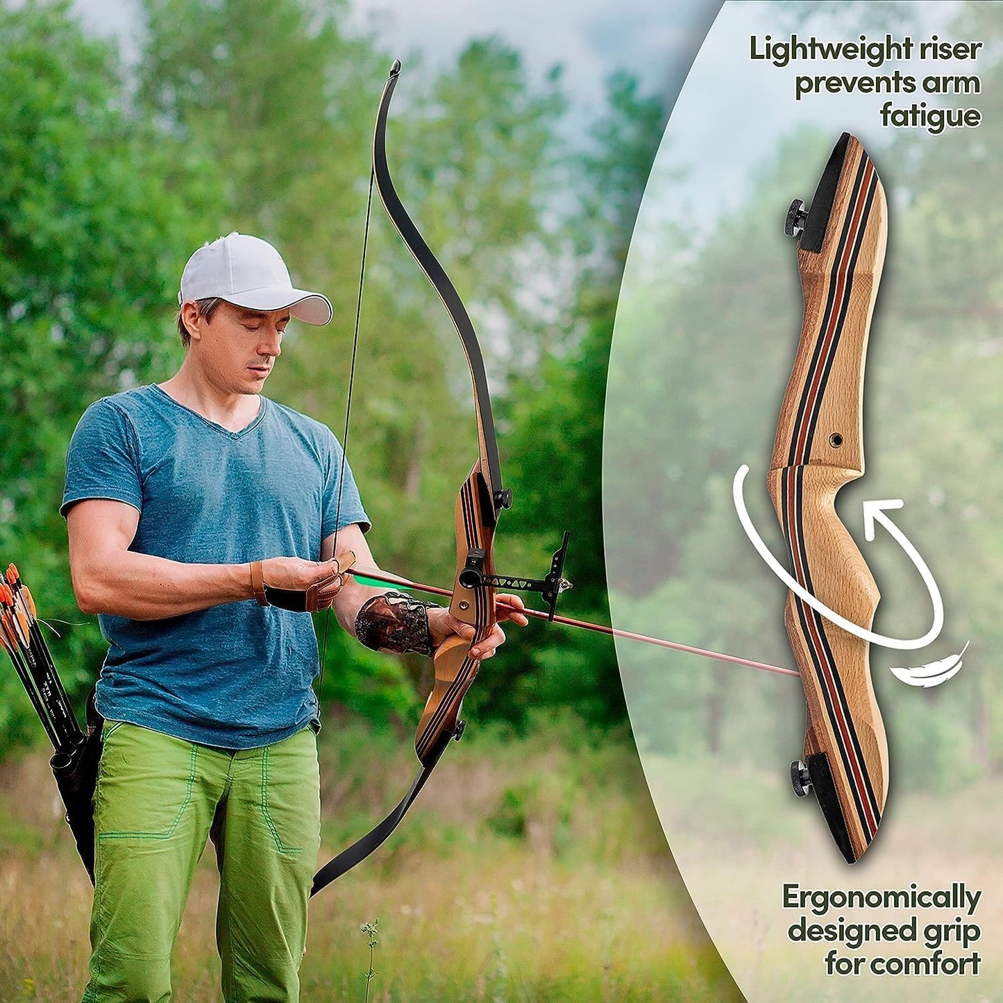 KESHES Takedown Recurve Bow and Arrow Set for Adults & Teens 62" - 15-60lb Draw Weight, Right & Left Handed Bows - Archery Set with Bowstring, Arrow Rest, Stringer Tool, and Bow Sight - 30 Left Hand