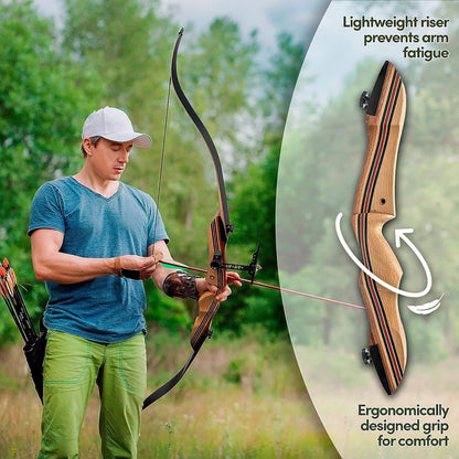 KESHES Takedown Recurve Bow and Arrow Set for Adults & Teens 62" - 15-60lb Draw Weight, Right & Left Handed Bows - Archery Set with Bowstring, Arrow Rest, Stringer Tool, and Bow Sight - 30 Left Hand