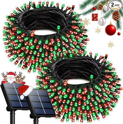 OZS 2PK 240LED 95FT Solar String Lights Outdoor Waterproof | Solar Christmas Tree Lights with 8 Lighting Modes Solar Light Outdoor for Xmas Party Garden Tree Christmas Decorations (Red&Green)