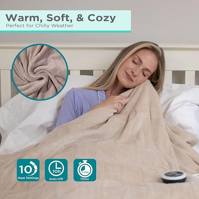 BLACK+DECKER Heated Blanket Electric Full, Micro Plush Electric Blanket, Heating Blanket with 10 Heating Levels, 10H Timer, Auto Shutoff, Fast Heating (84x90 inches, Cream)