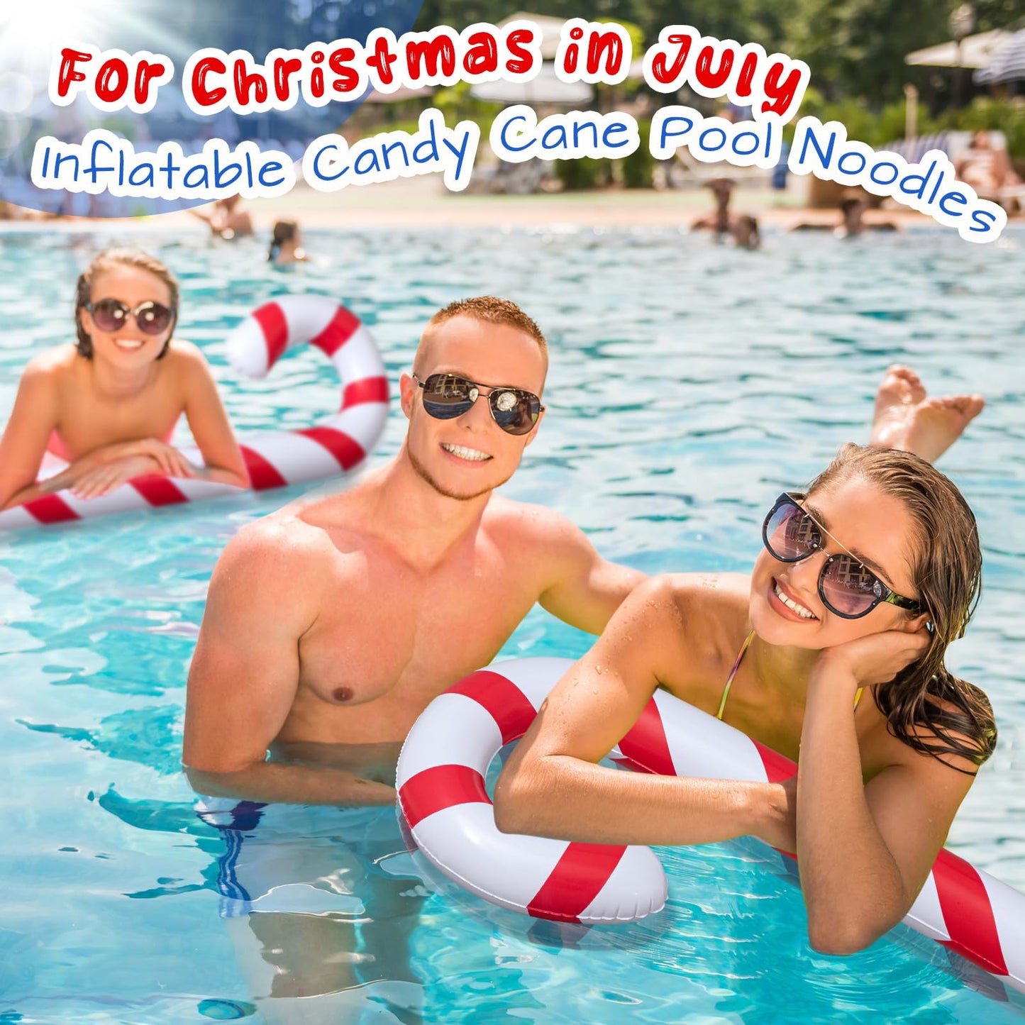 Leyndo 6 Pcs 5.5 ft Christmas in July Candy Cane Summer Christmas Candy Cane Inflatable Pool Noodles Jumbo Floats Swim Floating Noodles for Indoor Outdoor Swimming Pool (Red and White)