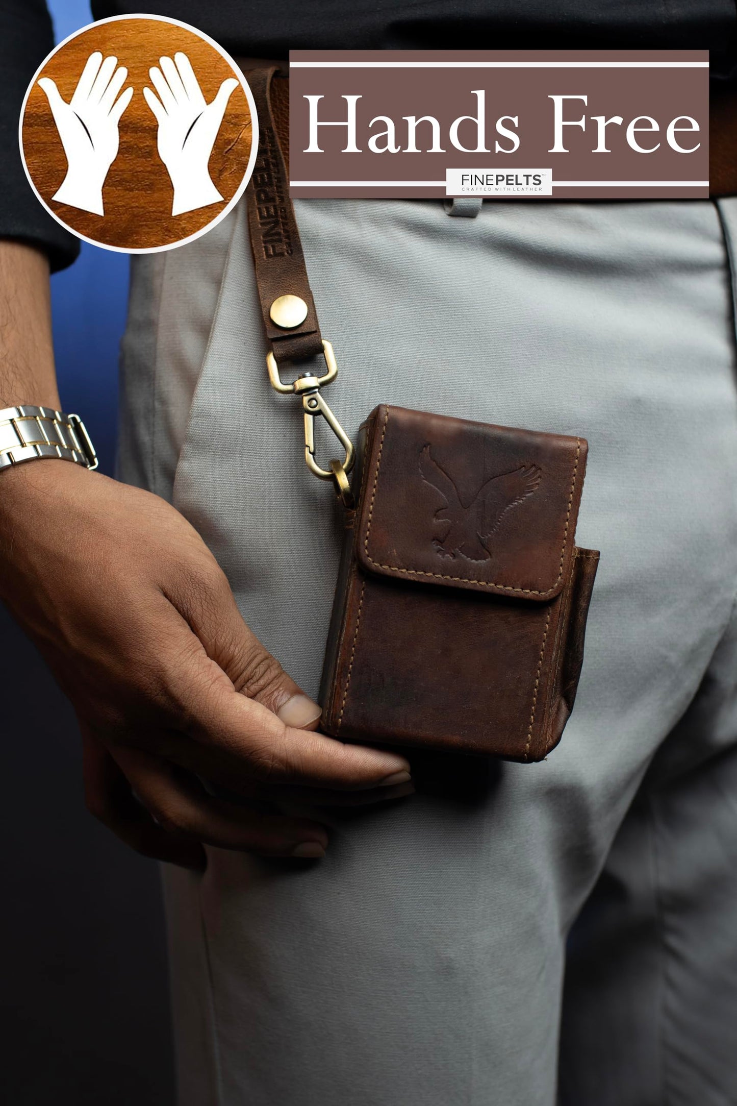 Truffle Brown Leather Flip Top Cigarette Case - Luxury Holder for Women & Men, Up to 100s Cigarette, Pack Holder with Fastener & Side Pocket for BIC Lighter