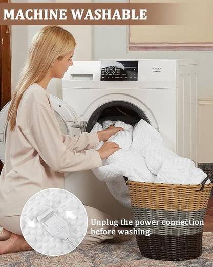 CAROMIO Heated Blanket King Size with LCD Dual Controller, Waffle Weave Fast Heating Electric Blankets, 10 Heat Levels & 1-12H Time Settings, ETL Certified, Machine Washable, Off White, 100" x 90"