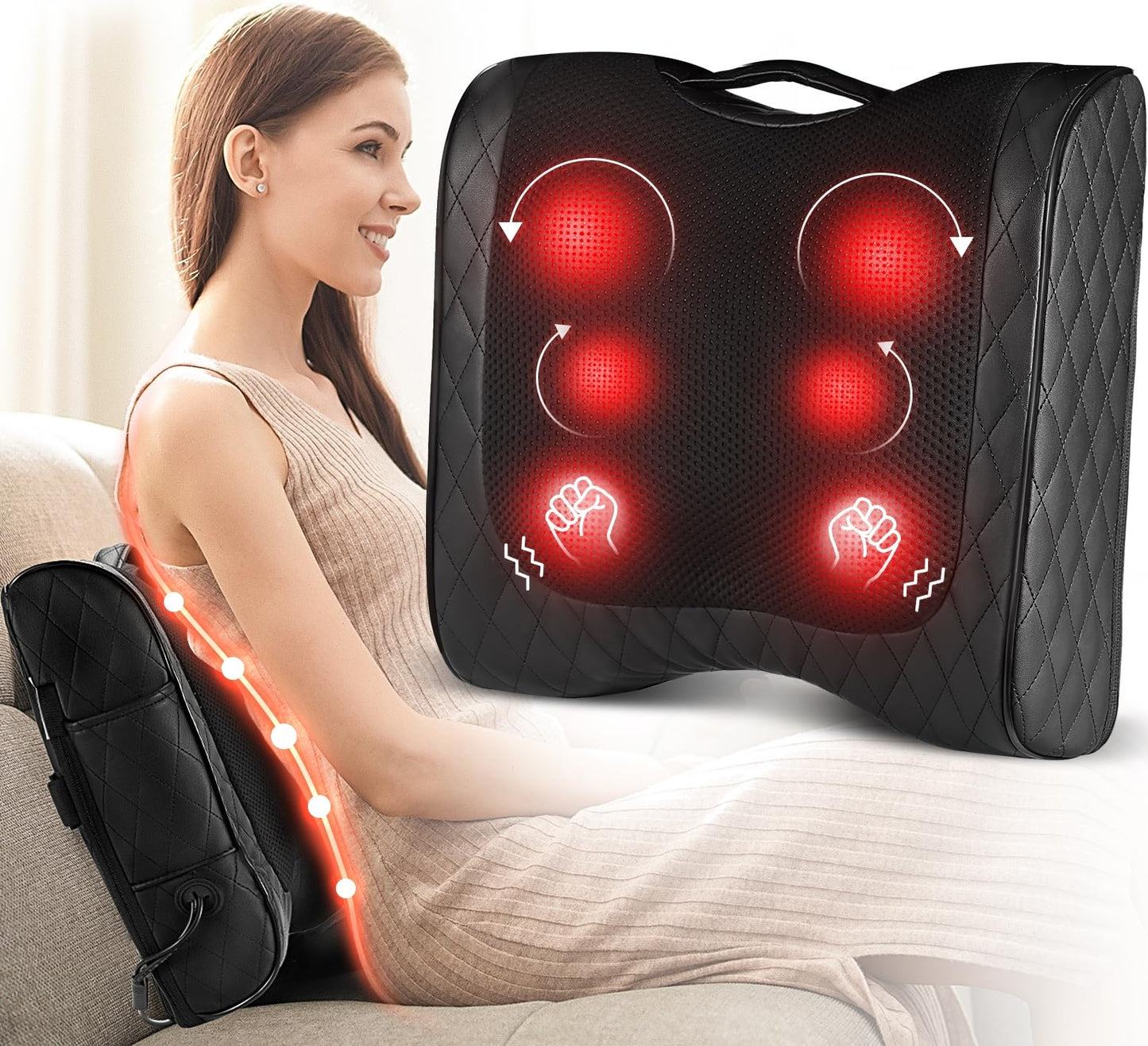 Boriwat Back Massager with Heat, Neck Massager for Pain Relief Deep Tissue, 3D Kneading Massage Pillow for Back, Neck, Shoulder, Legs, Gifts for Women Men Mom Dad