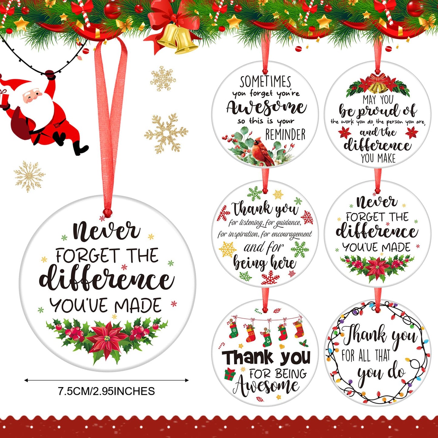 Barydat 24 Pcs Christmas Ornaments Employee Appreciation Gifts Bulk for Coworkers, Christmas Tree Ceramic Plaque Hanging Ornaments with Rope for Xmas Thanksgiving Teachers Nurses Gifts (Classic)