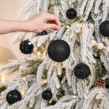 JORNOY Christmas Tree Ornaments Set, 47 Pack Assorted Shatterproof Hanging Balls Decorations, Plastic Bulbs Bulk with Lanyard for Home Holiday Party Decor, 3-Sizes (Pure Black)