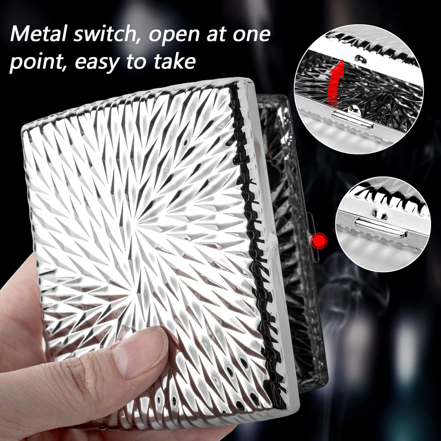 Goshentech Embossed Fashion case,Holds 18-20 85mm King Size,Showing The concave Seniority,Metal Holder case,Gift Box Packaging(Chrome Plated)