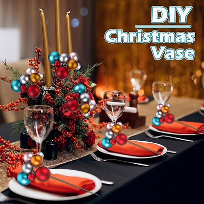 8 Pcs Vintage Christmas Tree Picks 7.87 Inch Christmas Balls Ornaments Xmas Hanging Decorations for Xmas Tree Topper DIY Wreath Holiday Floral Vase Fillers Crafts Home Decor