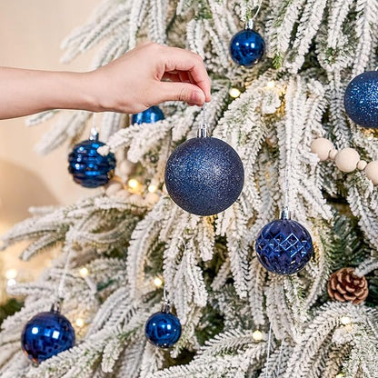 JORNOY Christmas Tree Ornaments Set, 47 Pack Assorted Shatterproof Hanging Balls Decorations, Plastic Bulbs Bulk with Lanyard for Home Holiday Party Decor, 3-Sizes (Navy Blue)