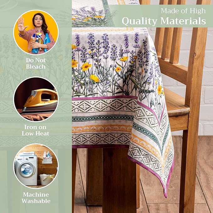 Maison d' Hermine Table Cloth Square Table 100% Cotton 60 x 60 Inches Tablecloth Reusable Decorative for Dining Room, Farmhouse, Home, Party, Festive & Wedding Spring Summer - Fanny Lavender