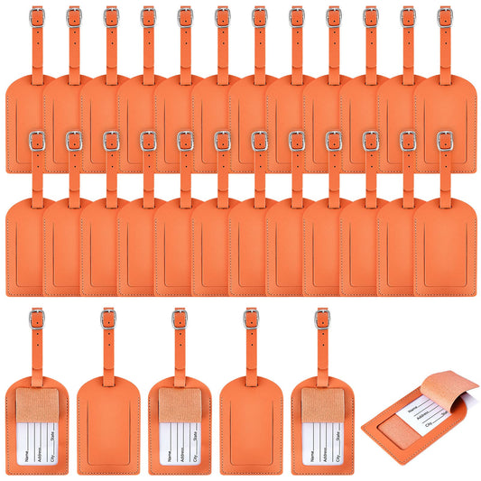 30 Pieces Leather Luggage Tag Women Identifiers Travel Suitcase Tags for Luggage Travel Backpack Bag Wedding Favors Women Men Adults Bulk(Orange)