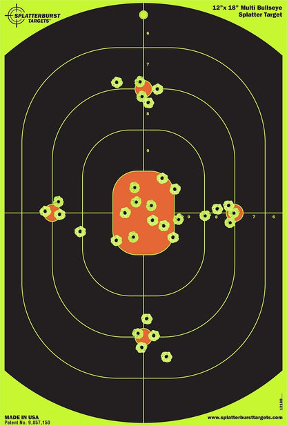 Splatterburst Targets - 12 x 18 inch Bullseye Splatter Target - Easily See Your Shots Burst Bright Fluorescent Yellow Upon Impact - Made in USA Made in The USA (25 Pack)