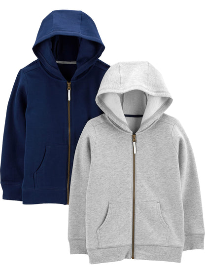 Simple Joys by Carter's Baby Boys' 2-Pack Fleece Full Zip Hoodies, Grey/Navy, 7