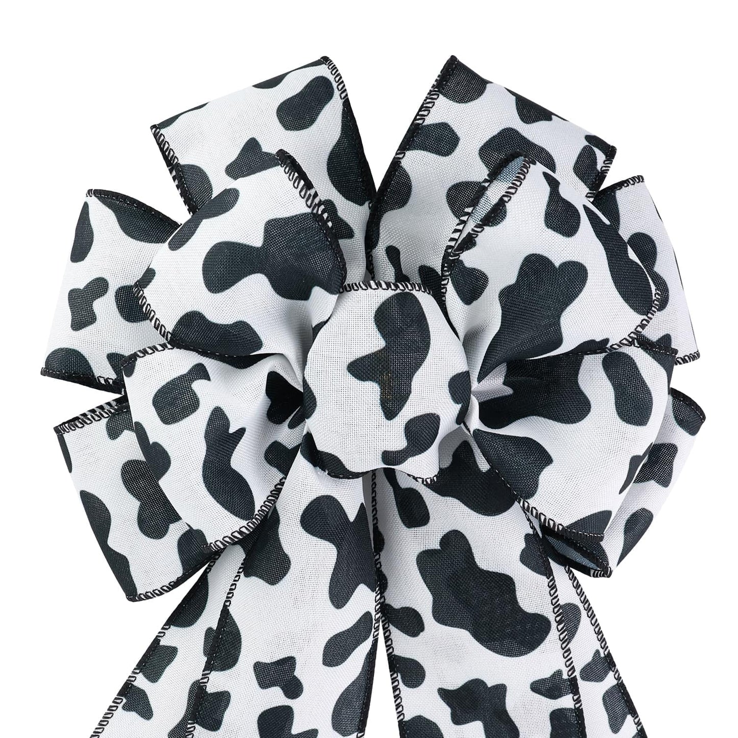 Kutyndrix Cow Print Ribbon Bow 14.57x9.06 Inch Wire Edged Rustic Farmhouse Decor for Christmas Tree Topper Wreath Gift Wrap Party Supplies