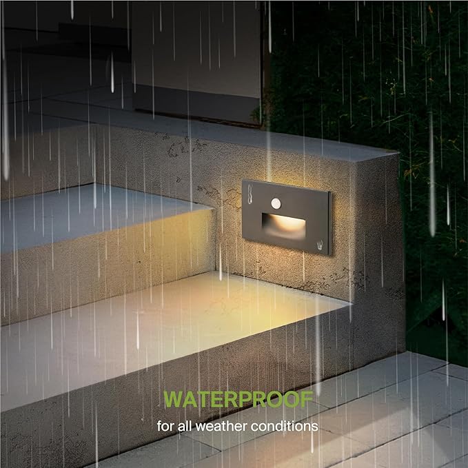ASD LED Recessed Step Light Fixture, Outdoor & Indoor Stair Tread Lighting | 3CCT, Motion Sensor, Waterproof, ETL Listed | 3W 120LM 3000K-5000K 120V | Staircase Hardwired Illumination | Black, 12 Pack