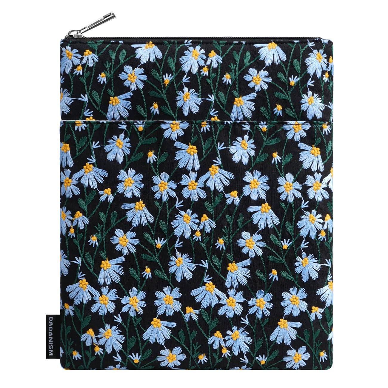 Dadanism 9-11 Inch Embroidered Daisy Padded Carrying Case Protective Tablet Sleeve for iPad A16 11th Gen 11"/10th Gen 10.9", iPad Air 11"/Pro 11"/Air 5th 4th 10.9", Galaxy Tab A11+ Plus 11", Black