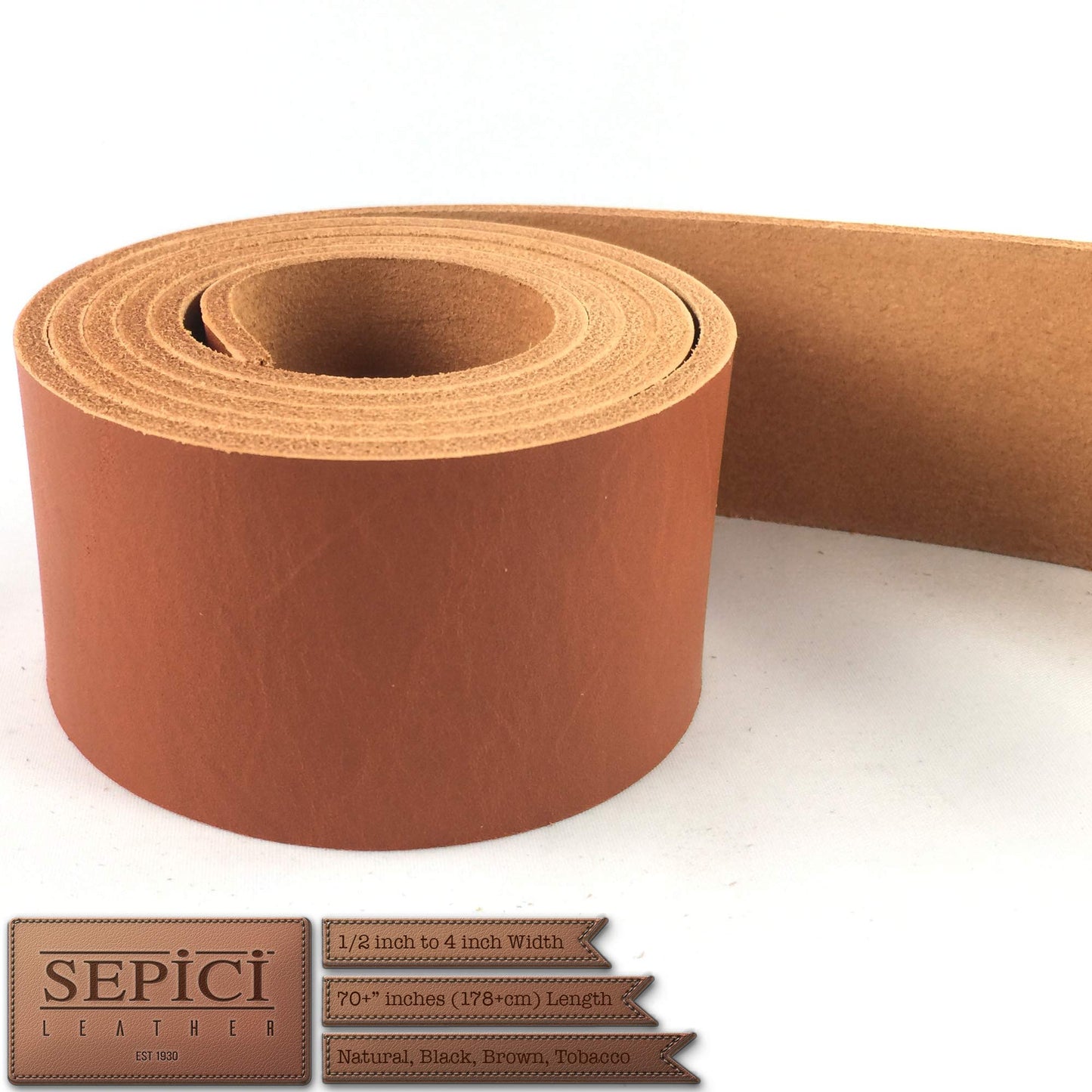 Sepici Tan Premium Leather Belt Blank 8/9 oz – Full Grain Veg Tan Cowhide Strap for Belt Making & Leather Crafts, Heavy Weight Vegetable Tanned Leather Strip, 1" x 70"