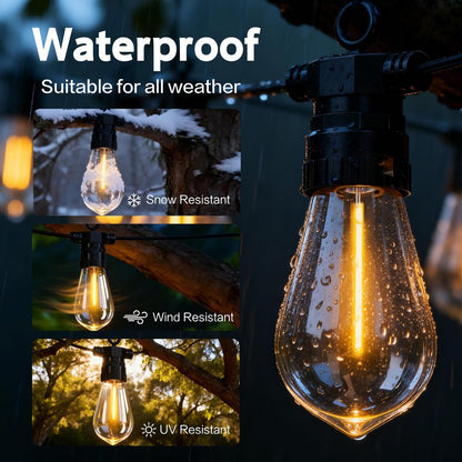 BYIZO 50FT Outdoor String Lights with Remote, 20 Dimmable Shatterproof LED Bulbs, Waterproof Patio & Backyard Lights for Pergola, Deck, Garden, Bistro, Commercial Grade Hanging Lights