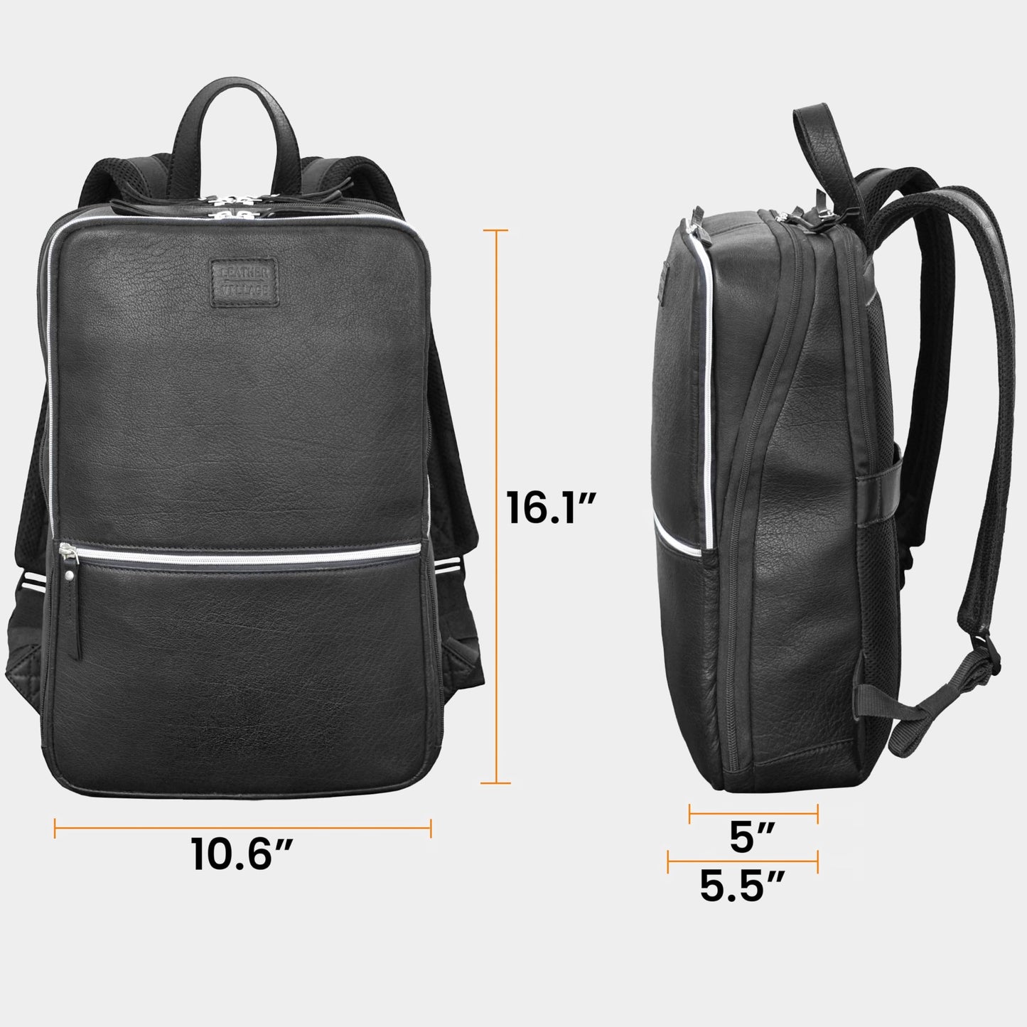 LEATHER VILLAGE Leather Laptop Backpack for Men | Black | Slim Professional Business Bag Fits 15.6”-Laptop | Water-Repellent Work & Travel Daypack with Trolley Strap