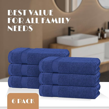 White Classic Wealuxe Navy Blue Bath Towels 24x50 Inch, Cotton Towel Set
