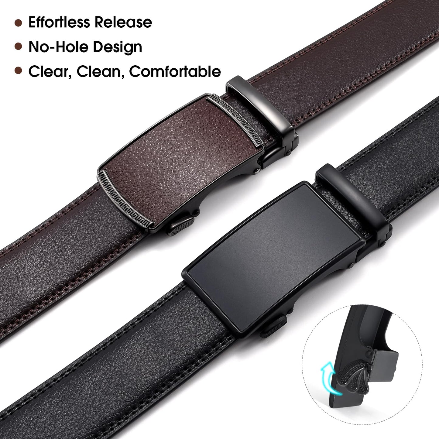 BELTROAD Ratchet Belts for Men- 2-Pack Men‘s Ratchet Adjustable Click Slide Belts for Dress Casual 1 3/8" Leather Belt Gift