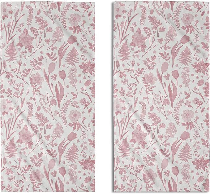 Spring Floral Hand Towels for Bathroom Set of 2 Pink White Flower Leaves