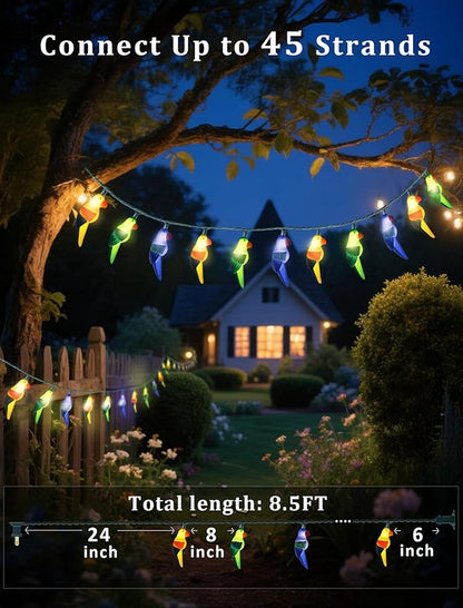 8.5FT Outdoor Parrot String Lights, 10 LED Warm White Waterproof Fairy Lights with 2 Spare Bulbs, Shatterproof & UL Certified Lighting for Summer Halloween Camping Patio Pool Yard Decor