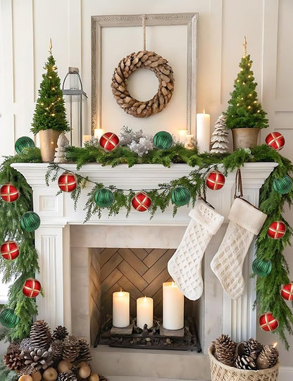 4.7" Large Plastic Christmas Balls Ornaments Set of 4, Glitter Shatterproof Christmas Bulbs Ornaments for Xmas Tree Decorations, Red and Green Ornament for Tree, Mantel, Garland, Winter, Holiday Decor