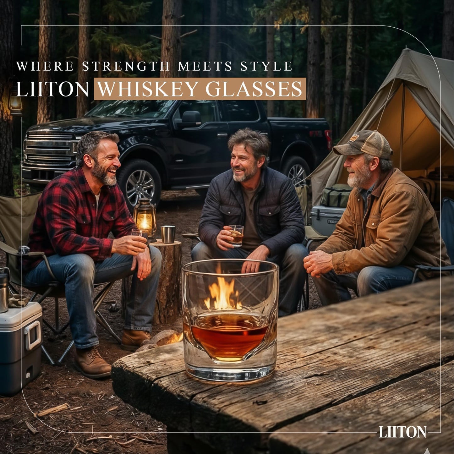 LIITON Grand Canyon Heavy Crystal Whiskey Glasses Gift Set of 2, Thick Freezable Bourbon Glass 1lb Each, Premium Whiskey Gifts for Men, Frozen Crystal Chills Cocktails, 10 oz
