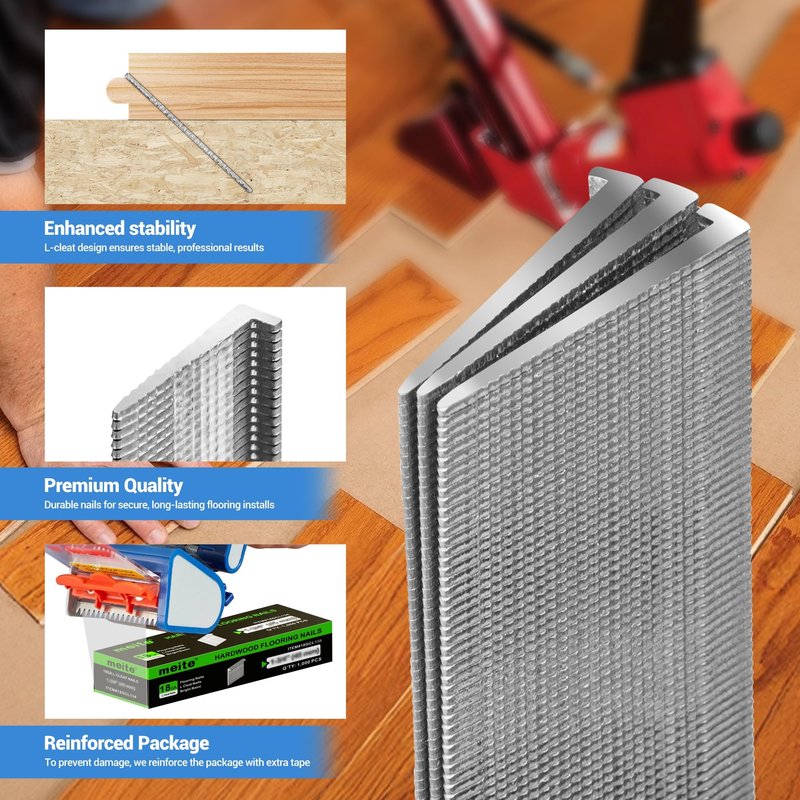 meite 18 Gauge Flooring Nails, 1-3/4 Inch 18GA L-Cleat Nails Hardwood Flooring Nails for Hardwood Installation, Compatible with 18GA Flooring Nailers (1000 Counts)