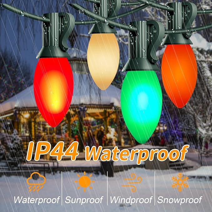 C9 LED Christmas Lights,25FT Vintage C9 Multicolor Christmas Lights Outdoor with 26 Colorful Ceramic LED Bulbs,Connectable Waterproof Light for Outdoor Christmas Decorations Tree Garden Gar