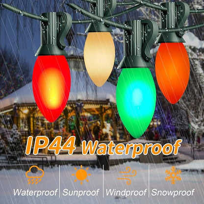 C9 LED Christmas Lights,25FT Vintage C9 Multicolor Christmas Lights Outdoor with 26 Colorful Ceramic LED Bulbs,Connectable Waterproof Light for Outdoor Christmas Decorations Tree Garden Gar