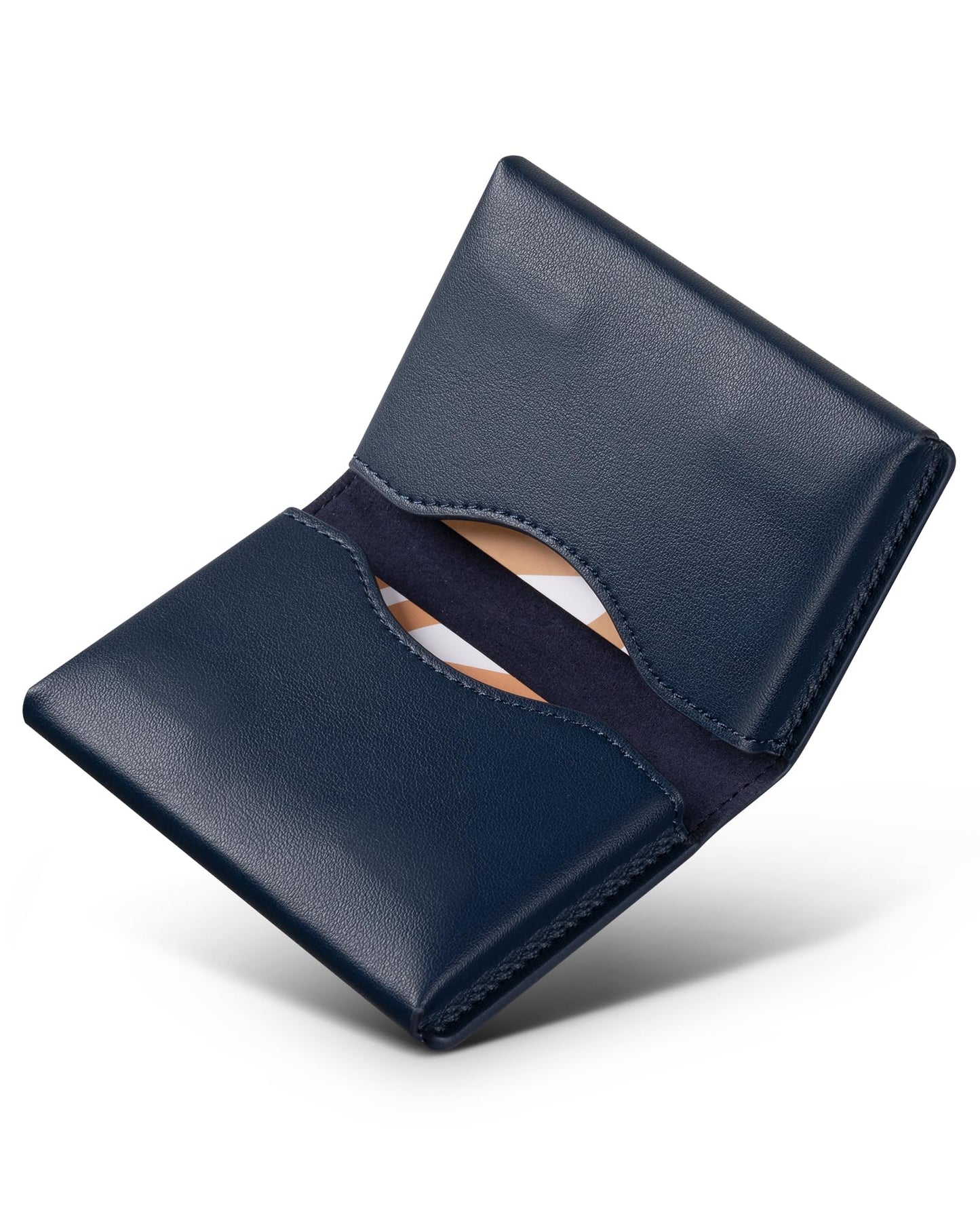 VULKIT Leather Business Card Holder, RFID Blocking, Magnetic Closure, 2 Big Slots Holds up to 40 Cards, Navy Blue