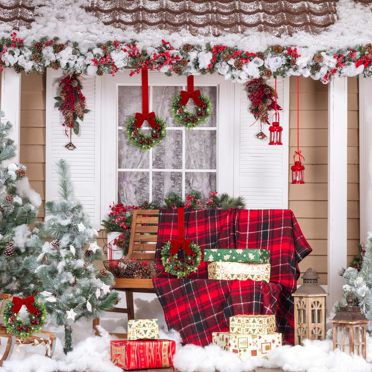 Thiccywoov 2 Pcs 9 Mini Christmas Wreath for Front Door Christmas Artificial Red Berries Parasitic Leaf Winter Wreath for Cabinet Wedding Window Home Wall Indoor Decor