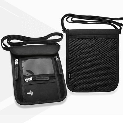 WALNEW Passport Holder Neck Pouch Travel Wallet for Women and Men, RFID Blocking Security Slim Traveling Wallet with Around Neck Lanyard Strap, Black