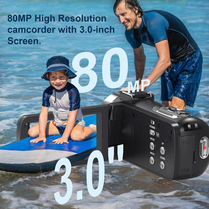 Peryoua 4K HD 80MP Camcorder Video Camera 18X Digital Zoom 3.0 IPS Screen Vlogging Camera for YouTube IR Night Vision Video Recorder with 32GB SD Card, 2 Batteries, Remote Control and Microphone