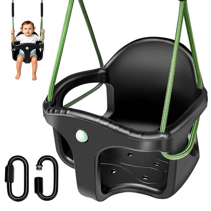 Dakzou Jungle Gym High Back Full Bucket Toddler Swing Seat Upgraded Heavy Duty with Finger Grip Chain Fully Assembled Swing Set Accessory，Black