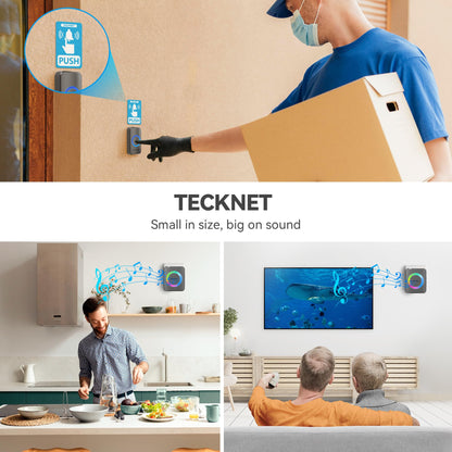 TECKNET Wireless Doorbell, Door Bell 0-120dB, 1300 ft Wireless Range, IP65 Waterproof Classroom Doorbells, 60 Chimes & 5 Volume Levels, RGB Light for Home Kid Room Office Hearing Impaired