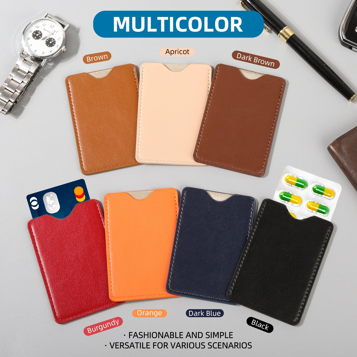 RFID blocking sleeves Universal for travel and business, 7 Pcs Multicolor Luxury Leather Credit Card Cover Protect Cards from Electronic Theft, social security Card Holder Fit in Purse&Wallet