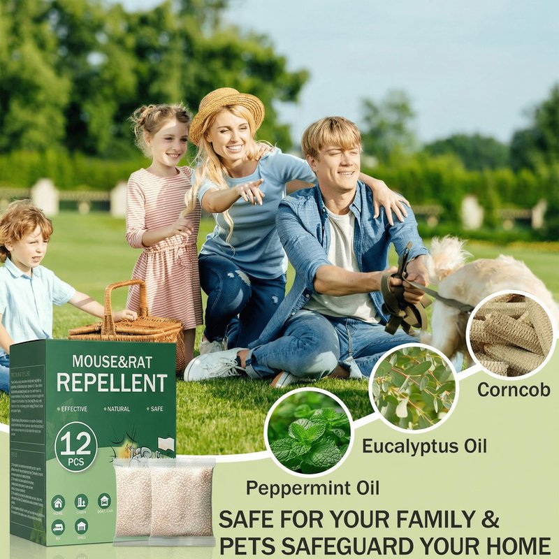 Mouse Repellent Pouches 12 Pack for House - Natural Peppermint Oil Rodent Control - Long-Lasting Plant-Powered Mice Deterrent for Kitchen, Storage, Car, RV, Basement & Shed, Safe for Family & Pets