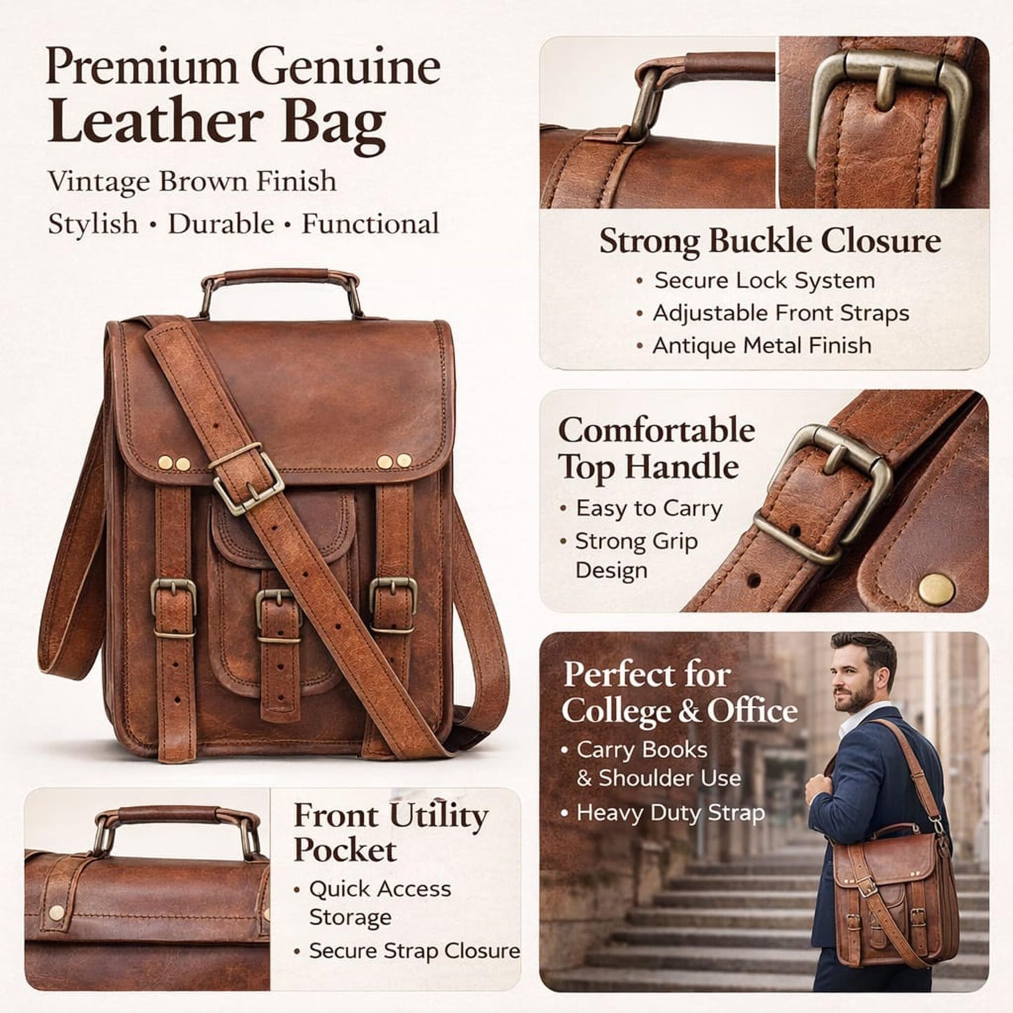 Vintage Genuine Leather iPad/Tablet/tab/Kindle Satchel Cross Body Shoulder Messenger Bag (11 X 9 Inch) (11 inch)