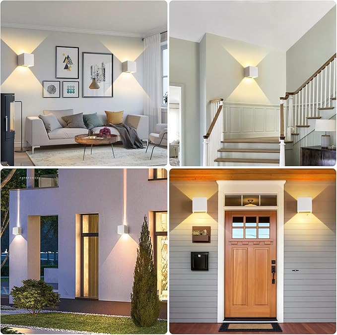 12W 4Pack Outdoor Wall Lights Exterior/Interior,LED White Outdoor Wall Sconces Light Fixtures Modern,IP65 Waterproof Porch Wall Mounted Lighting Outside,Wall Lamps for Garden Patio Park