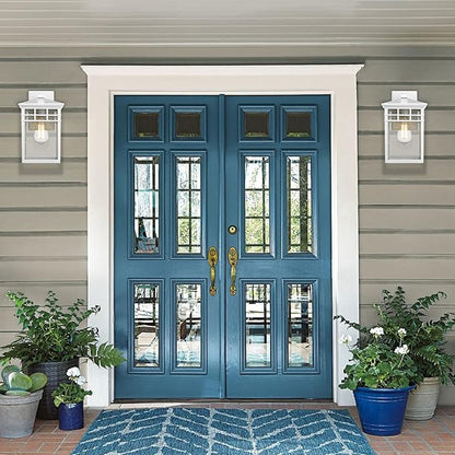 Outdoor Light Fixture Wall Mount, Rustic Exterior Lights Fixture Wall Sconces with Seeded Glass for Front Porch, Waterproof Outdoor Lantern in White Finish for Home, Garage, Barn, Storefront