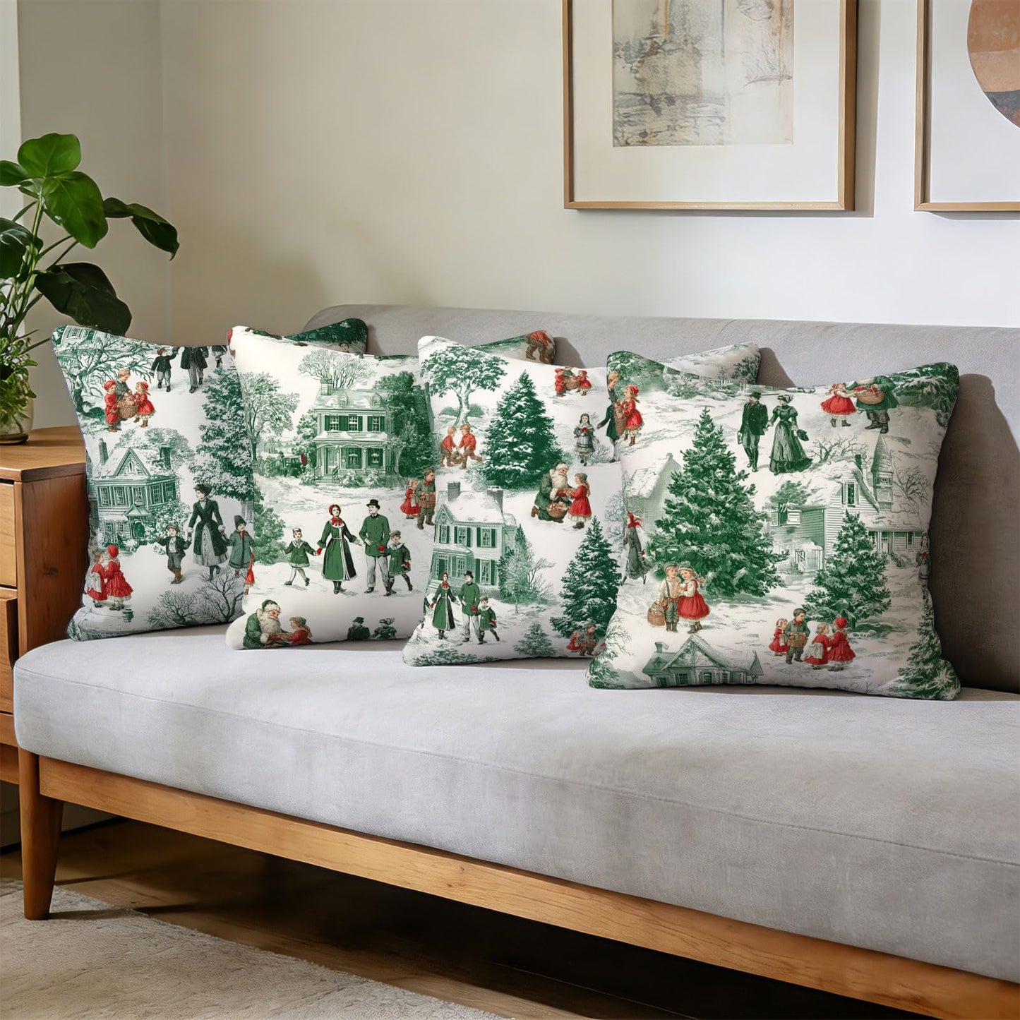 Ecixzyo Christmas Throw Pillow Covers 18x18 Inch Set of 4 Pillowcases Outdoor Home Decor for Couch Bed Sofa Living Room