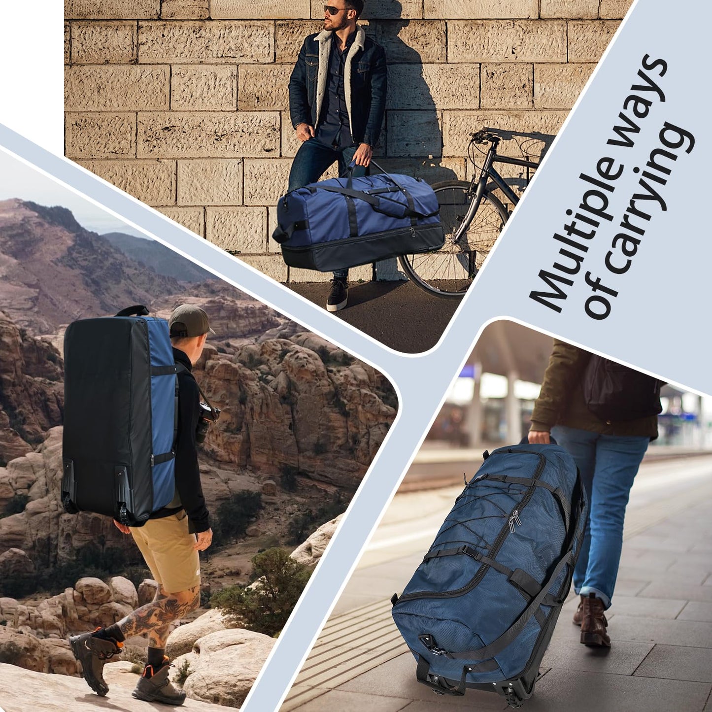 Vrtisa 110L Expandable to 140L 32” Foldable Oxford Soft-Sided Rolling Duffle Bag with 2 Heavy-Duty Wheels,2 Large Compartments,Adjustable Shoulder Strap and Attached Organizer Pouch,Navy Blue